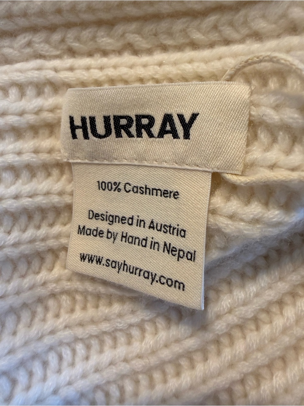 CASHMERE Ribbed Fold-Over Beanie - Cream - Picture 3 of 5